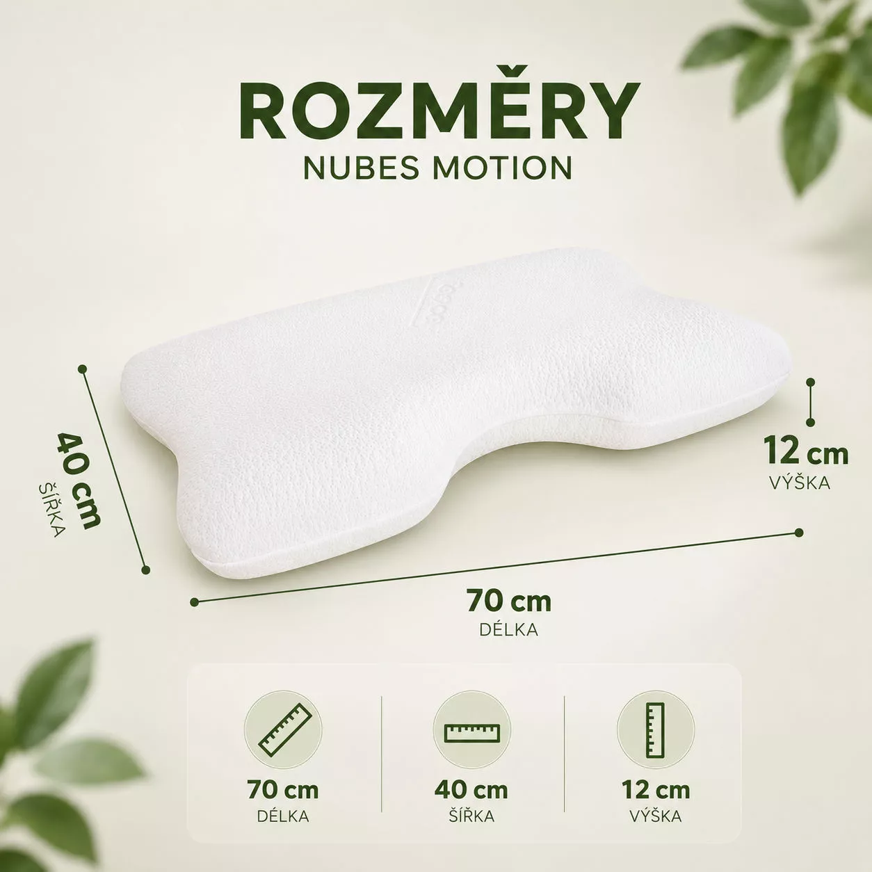 Rozměry polštáře Nubes Motion Rozměry polštáře Nubes Motion