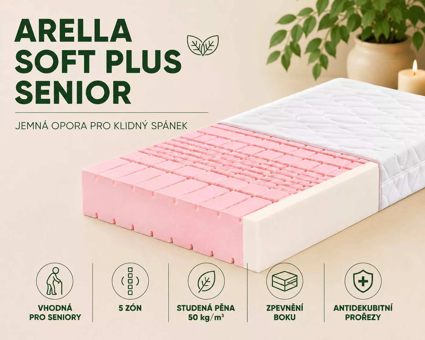 Matrace ze studené pěny Arella soft plus Senior Matrace ze studené pěny Arella soft plus Senior