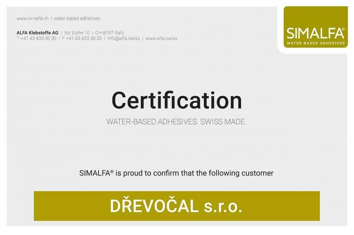 Certifikát lepidla na vodní bázi Certifikát lepidla na vodní bázi